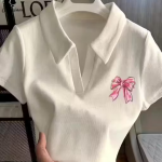 Stylish Half Sleeves Sticker Printed Collar Top And Tunics