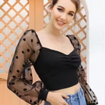 Black Crop Flock tops