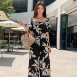 Women Printed Square Neck Puff Sleeve Jumpsuit