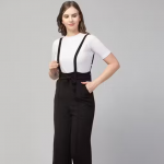 WOMEN BLACK DUNGAREE WITH WHITE T-SHIRT