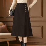 Classy Black Color Cotton Lycra Blend Below Knee Length Skirt For Women