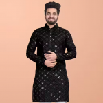 Men's Ethnic Mirror Work Kurta/Stylish Mirror Embroidered Kurta for Men/Trendy Men’s Mirror Work Kurta for Haldi & Festive Wear/Men's Festive Wear Mir
