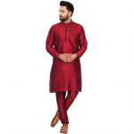 Men's Art Silk Kurta Pajama Set Embroidered Ethnic Dress