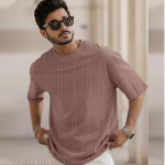 Men Solid Casual Brown T-Shirt