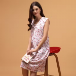 Trendy Check Printed Sleeve Less Nighty For Women