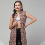 Women's stylish net Sleeveless Printed long shrug