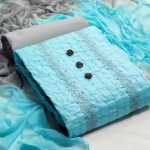 Women Aqua Blue Cotton Dress Material