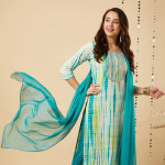 Shibori Dyed Regular Kurta with Trousers & Dupatta