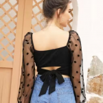 Black Crop Flock tops