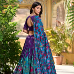 Tussar Silk Kalamkari Print Lehenga Choli Featuring a Sophisticated Foil Work Border