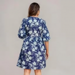 Women Rayon Embroidered And Printed Midi Dress| A - Line Dress | Women Dress | Blue Dress For Women