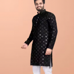Men's Ethnic Mirror Work Kurta/Stylish Mirror Embroidered Kurta for Men/Trendy Men’s Mirror Work Kurta for Haldi & Festive Wear/Men's Festive Wear Mir