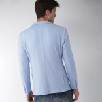 Men Blue Solid Single-Breasted Knitted Blazer