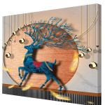 Blue & Beige Wooden Unframed Deer Attractive Animal Art Wall Painting