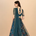 Blue organza flower printed lehenga choli