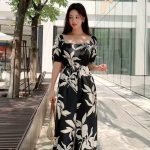 Women Printed Square Neck Puff Sleeve Jumpsuit