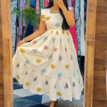 Women's printed white one piece dress for party function