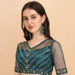 Blue organza flower printed lehenga choli