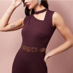 Women's Wine Collared Sleeveless Solid Asymmetric Neck Cut-Out Regular Length Jumpsuit