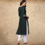 BOTTEL GREEN STRAIGHT PRINTED KURTI